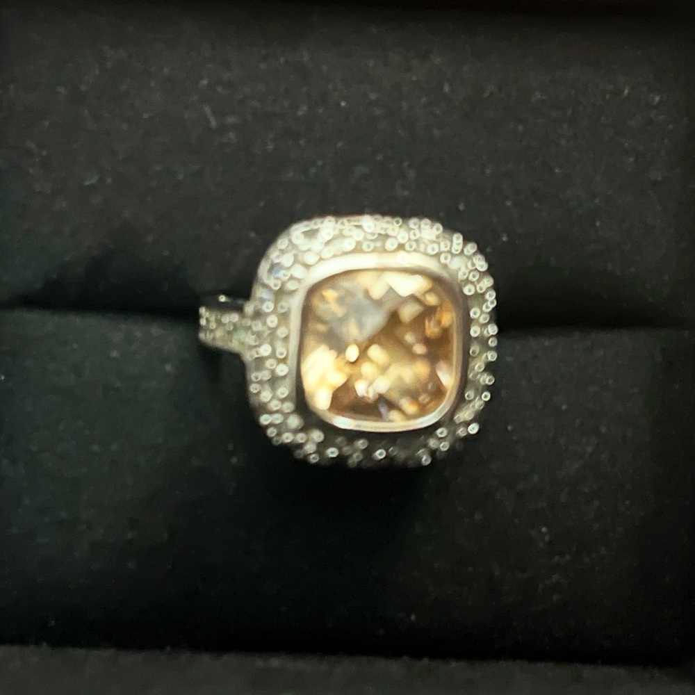 Premier Designs oversized Champagne CZ Silver plated